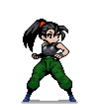 Tatlı anime kız pikseli resim. vektör illüstrasyonu