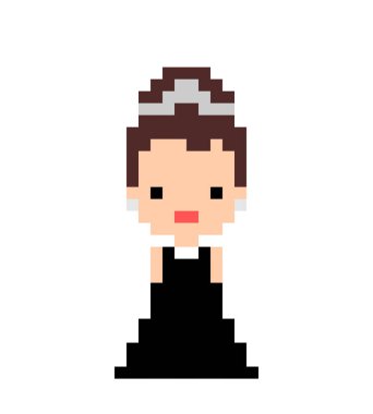 Pixel image of princess wearing black dress. Vector illustration of cross stitch pattern. clipart