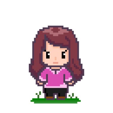 Tatlı anime kız pikseli resim. çapraz dikiş şablon vektör çizimi.