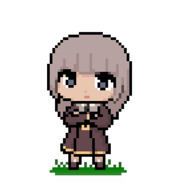 Tatlı anime kız pikseli resim. çapraz dikiş şablon vektör çizimi.