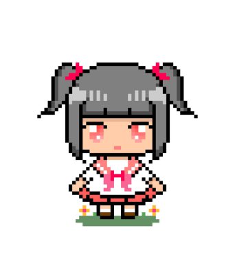 Tatlı anime kız pikseli resim. vektör illüstrasyonu