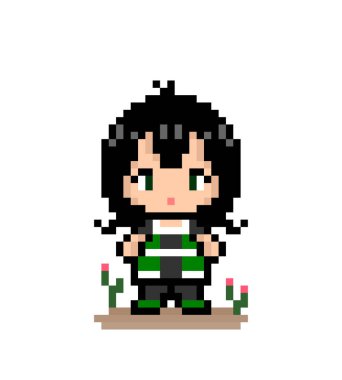 Küçük tatlı bir kızın pikseldeki görüntüsü. vektör illüstrasyonu