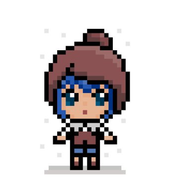 Tatlı anime kız pikseli resim. vektör illüstrasyonu