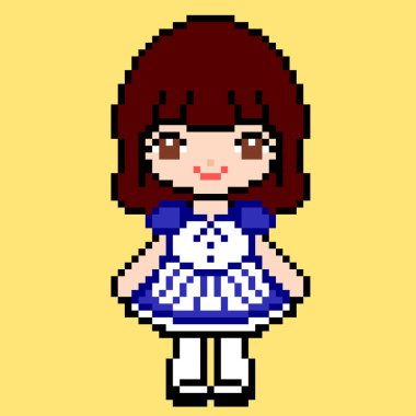 Şirin kız modeli imajı. Piksel sanatının vektör illüstrasyonu