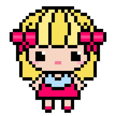 Piksel kızı. Şirin kız modeli imajı. Piksel sanatının vektör illüstrasyonu