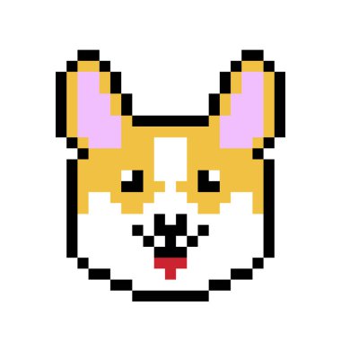 Piksel corgi köpek yavrusu resmi. Piksel Sanatının Vektör İllüstrasyonu.