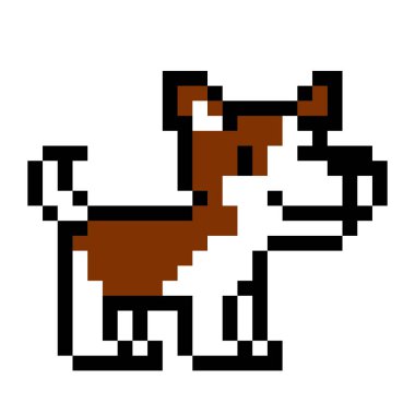 Piksel jack russel köpek yavrusu resmi. Piksel Sanatının Vektör İllüstrasyonu.