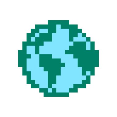 Toprak. Piksel toprak küre görüntüsü. Piksel Sanatının Vektör İllüstrasyonu.