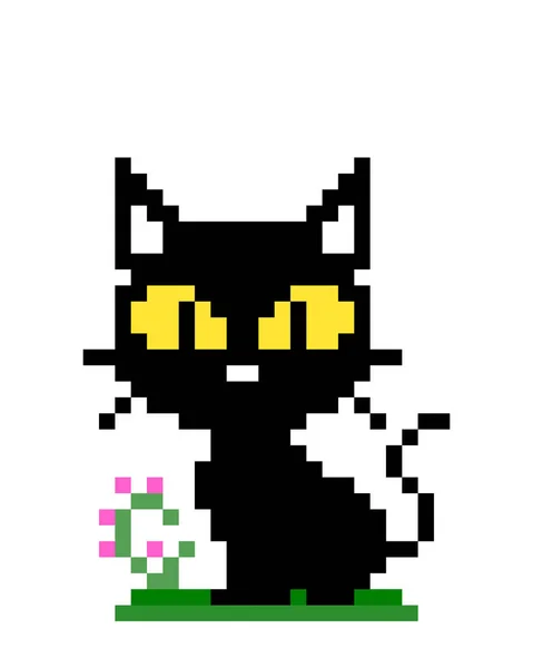 Pixel Black Cat Image Vector Illustration — Stock Vector