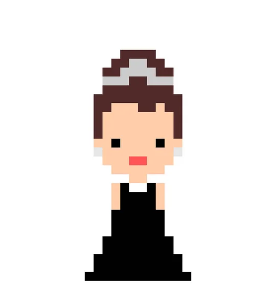 Pixelbild Der Prinzessin Schwarzen Kleid Vektor Illustration Des Kreuzstichmusters — Stockvektor