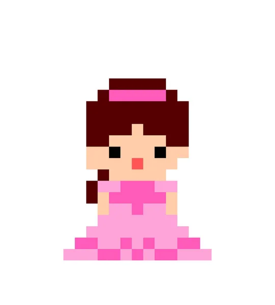 ピンクのドレスを着た可愛い女の子のピクセルイメージ クロスステッチパターンのベクトルイラスト — ストックベクタ