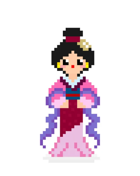 Pixelbild Eines Chinesischen Mädchens Hanfu Kleid Kreuzstichmuster Vektor Illustration — Stockvektor