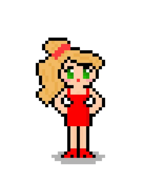 Carino Immagine Pixel Ragazza Anime Illustrazione Vettoriale — Vettoriale Stock