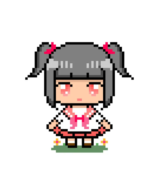 Cute Anime Gadis Pixel Gambar Ilustrasi Vektor - Stok Vektor
