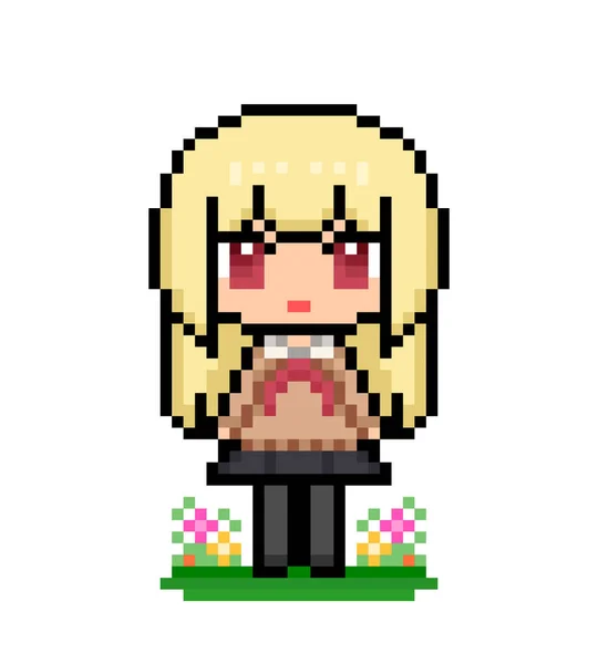 Pixel Imagem Anime Bonito Menina Ilustração Vetorial —  Vetores de Stock