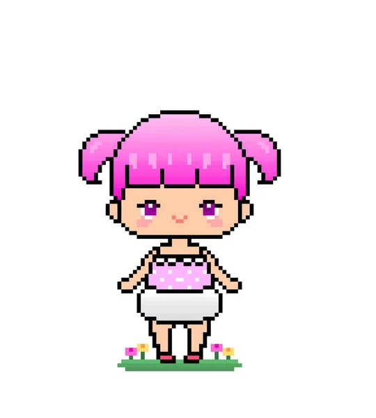 Carino Anime Baby Girl Pixel Immagine Illustrazione Vettoriale — Vettoriale Stock