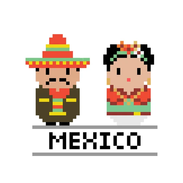 Pixel Imagen Una Pareja Vistiendo Uniformes Mexicanos Imagen Píxel Masculino — Vector de stock