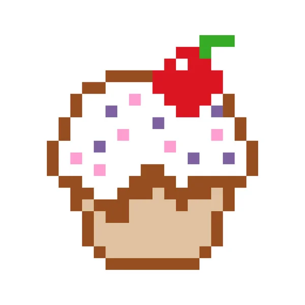 Pixel Imagen Cupcake Vector Ilustración Pixel Art — Archivo Imágenes Vectoriales