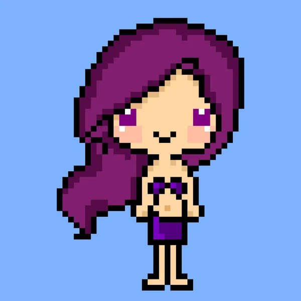 紫の髪のかわいい女の子のパターン画像 ピクセルアートのベクトルイラスト — ストックベクタ