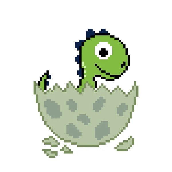 Dino Vejcem Pixelový Obraz Dinosaura Vektorové Ilustrace Pixelového Umění — Stockový vektor
