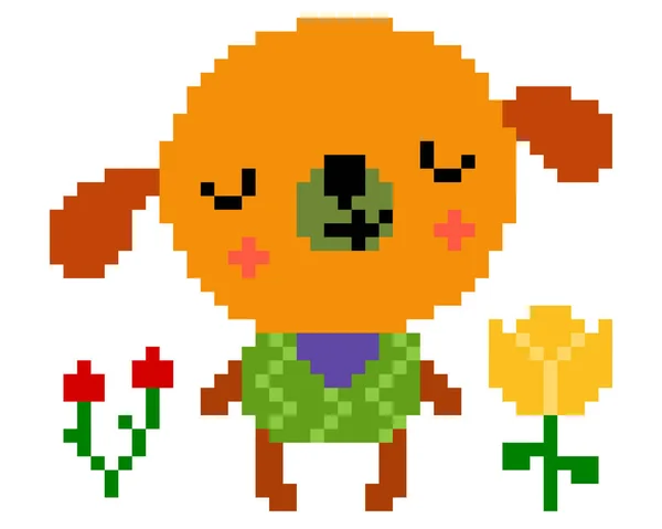 かわいい犬のパターン ピクセル犬の画像 ピクセルアートのベクトルイラスト — ストックベクタ