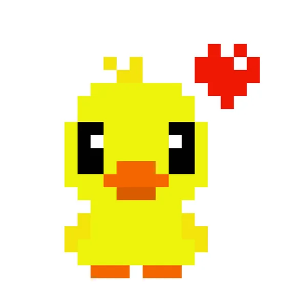 Imagem Pato Bebé Pixel Ilustração Vetorial Pixel Art — Vetor de Stock