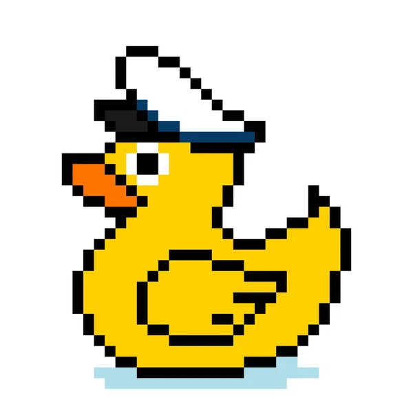 Ente Pixel Entenbild Mit Hut Vektor Illustration Der Pixelkunst — Stockvektor