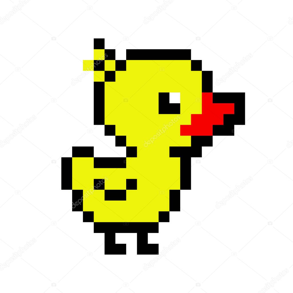 Pattern Duck. Pixel baby duck image. Vector Illustration of pixel art.