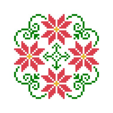 Çiçek deseni. Piksel çiçek resmi. Çapraz dikiş deseninin vektör illüstrasyonu.