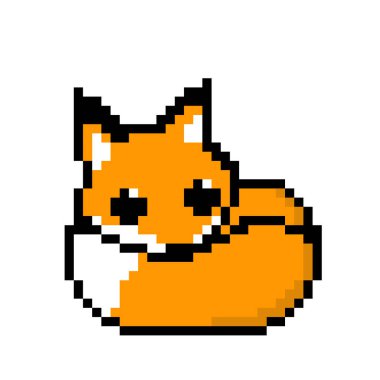 Tilki pikseli resmi. Çapraz dikiş ve tişört desenlerinin vektör illüstrasyonu.