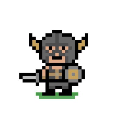 Erkek oyun karakterinin pikseldeki görüntüsü. vektör illüstrasyonu.