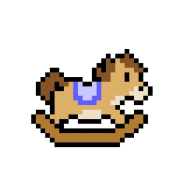 Oyuncak atın pikseldeki görüntüsü. Vektör İllüstrasyonu.