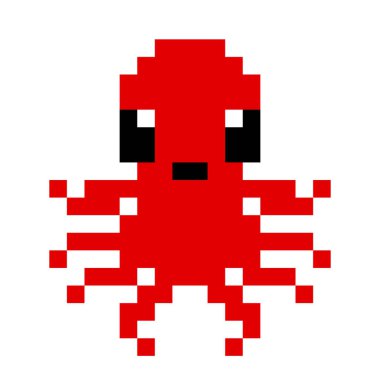 Pikseldeki ahtapot görüntüsü. Piksel Sanatının Vektör İllüstrasyonu.