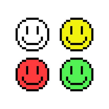 Piksel gülümseme simgesi. Çapraz dikiş ve tişört desenlerinin vektör illüstrasyonu.;