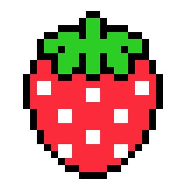 Çilek desenli. Piksel çilek resmi. Piksel Sanatının Vektör İllüstrasyonu.