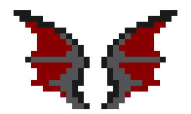 Ejderha kanadı pikseli deseni. Piksel ejderha kanat pikseli görüntüsü. Şeytan kanadı deseni. Piksel Sanatının Vektör İllüstrasyonu.