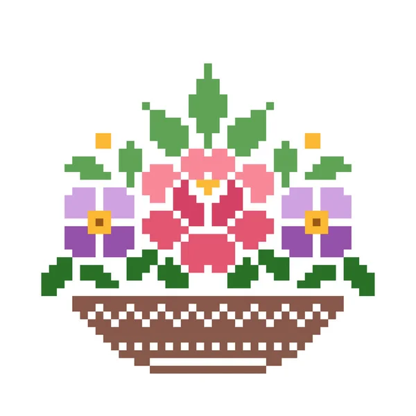 Квітковий Хрест Візерунок Піксельне Зображення Квітки Векторні Ілюстрації — стоковий вектор