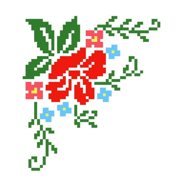 Kreuzstichmuster Pixelblumenbild Vektorillustration — Stockvektor