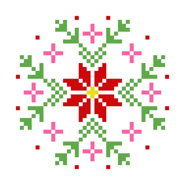 Blumenmuster Pixelblumenbild Vektor Illustration Des Kreuzstichmusters — Stockvektor