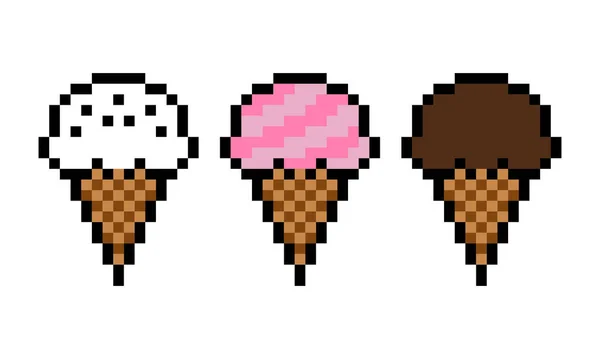 Pixel Ice Cream Set Image Vector Illustration Pixel Art — Stock Vector