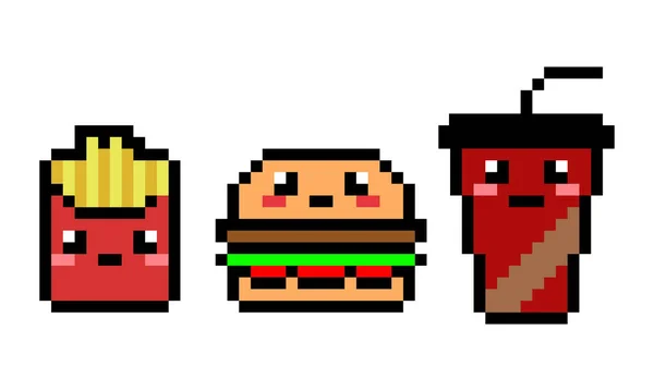 Pixel Batata Hambúrguer Bebida Set Imagem Ilustração Vetorial Pixel Art — Vetor de Stock