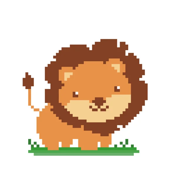 Pixel Lion Image Pixel Arte Vector Ilustración — Vector de stock