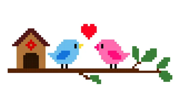 Birbirine Aşık Pikseller Kinci Model Kuş Görüntüsü Mavi Pembe Piksel — Stok Vektör
