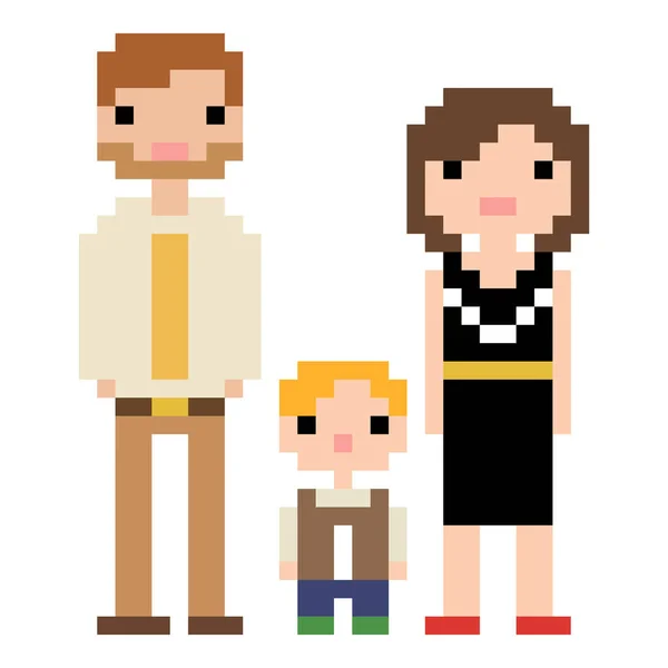 Familie Pixel Patroon Pixel Ouders Kinderen Afbeelding Vector Illustratie Van — Stockvector