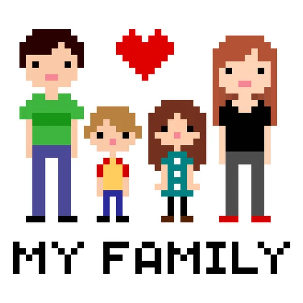 Adoro Mio Modello Familiare Pixel Immagine Genitori Figli Illustrazione Vettoriale — Vettoriale Stock