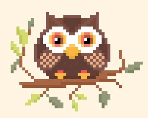 Patrón Búho Imagen Pixel Owl Vector Ilustración Pixel Art — Vector de stock