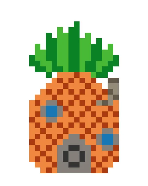 Bild Des Pixel Ananas Hauses Pixel Art Vektor Illustration — Stockvektor