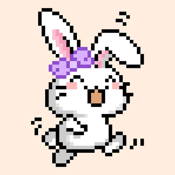 Kaninchenmuster Pixel Glückliches Kaninchen Bild Vektor Illustration Der Pixelkunst — Stockvektor