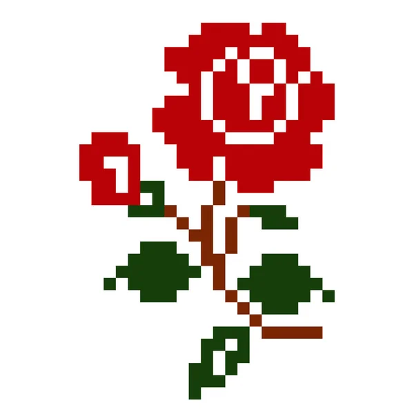 Rosenmuster Pixel Rose Blume Bild Vektor Illustration Der Pixelkunst — Stockvektor