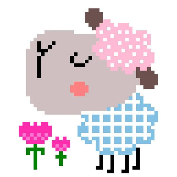 Mignon Motif Moutons Pixel Granny Image Mouton Illustration Vectorielle Pixel — Image vectorielle